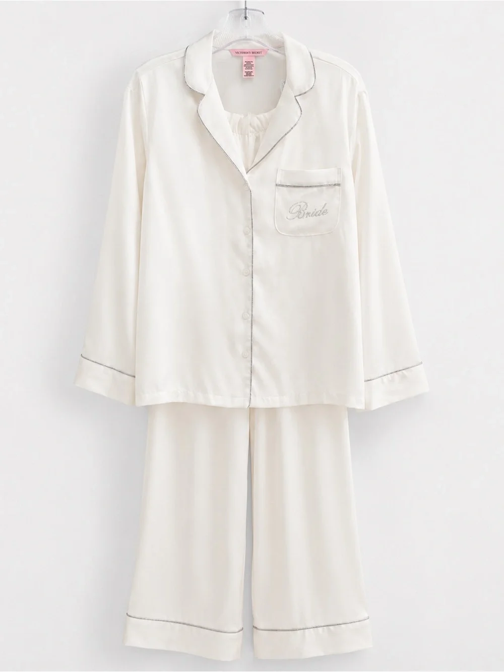Victoria's Secret Ivory Satin Sleep Top with Pink Label - Picture 2 of 8